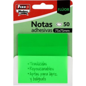 Notas adhesivas reposicionables NOTAS ADHESIVAS FIXO NOTES TRASLUCIDAS 50h 75x75 VERDE NEON
