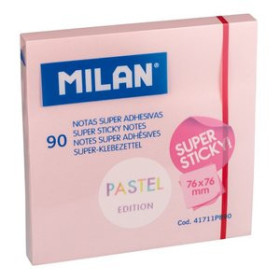 Notas adhesivas reposicionables NOTAS ADHESIVAS MILAN SUPER STICKY 90h 76x76 PASTEL ROSA