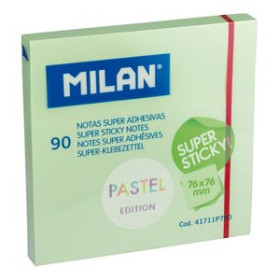Notas adhesivas reposicionables NOTAS ADHESIVAS MILAN SUPER STICKY 90h 76x76 PASTEL VERDE