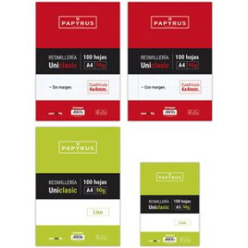 Papel cuadriculado y rayado PAPEL PAPYRUS UNICLASIC A4 100h 90gr CUAD.4x4 C/MARGEN
