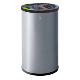 Papeleras metálicas PAPELERA METALICA CILINDRO P-86 43 Ø SELECTIVA DE RESIDUOS 3 COMPARTIMENTOS NEGRA