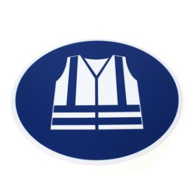 Señalización PICTOGRAMA ADHESIVO TARIFOLD PARA SUELO Y PARED "CHALECO DE SEGURIDAD REQUERIDO" Ø430 mm. BOLSA DE 1