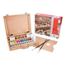 Pinturas acrílicas PINTURA ACRILICA VAN GOGH BASICO 40 ml (tubo) CAJA de MADERA de 10 +  ACCESORIOS