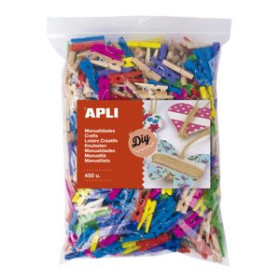 Palillos y pinzas de madera PINZAS APLI MINI 25x3 MADERA COLORES BOLSA de 450