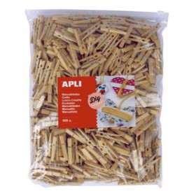 Palillos y pinzas de madera PINZAS APLI 46x6 MADERA NATURAL BOLSA de 400