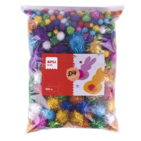 Pom-pom y plumas POM POM APLI COLORES BRILLANTES SURTIDOS BOLSA de 400