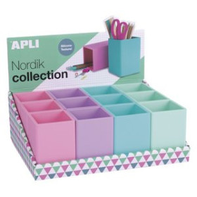 Cubiletes portalápices PORTA LAPICES APLI NORDIK SILICONA SURTIDO EXPOSITOR de 12 (3 x 4 colores)