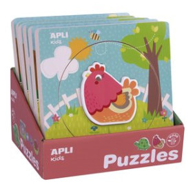 Juegos educativos PUZLE EDUCATIVO APLI KIDS 5 PIEZAS BLOQUES MADERA CAPAS ANIMALES EXPOSITOR DE 6