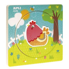 Juegos educativos PUZLE EDUCATIVO APLI KIDS 5 PIEZAS BLOQUES MADERA CAPAS GALLINA