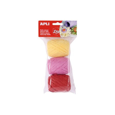 Rafia RAFIA APLI NATURAL 30 m COLORES CANDY BOLSA de 3