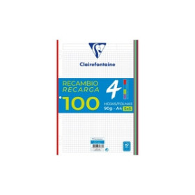 Recambio 16 taladros RECAMBIO CLAIREFONTAINE MIMESYS A4 100h 90gr CUADRIC.5x5 (4 colores vivos en bandas)