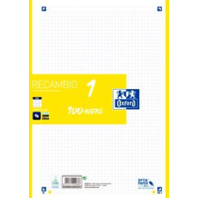 Recambio 4 taladros RECAMBIO OXFORD SCHOOL COLOR 1 A4 100h 90gr 4 TALADROS CUADRIC.5x5 LIMA (1 color en banda)