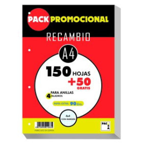Recambio 4 taladros RECAMBIO PACSA A4 200h (150+50) 90gr 4 TALADROS CUADRIC.4x4 C/MARGEN