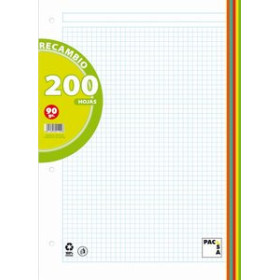 Recambio 4 taladros RECAMBIO PACSA A4 200h 90g 4 TALADROS CUADRIC.5x5 (5 colores en banda)