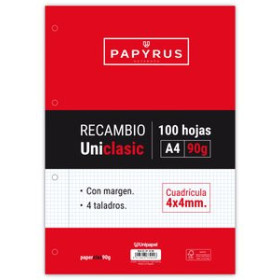 Recambio 4 taladros RECAMBIO PAPYRUS UNICLASIC A4 100h 90g 4 TALADROS CUAD.4x4 C/MARGEN