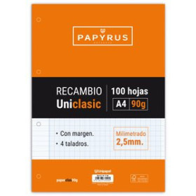 Recambio 4 taladros RECAMBIO PAPYRUS UNICLASIC A4 100h 90g 4 TALADROS MILIMETRADO C/MARGEN