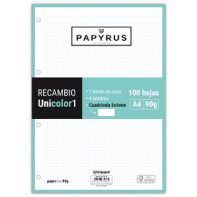 Recambio 4 taladros RECAMBIO PAPYRUS UNICOLOR1 A4 100h 90g 4 TALADROS CUAD.5x5 MINT
