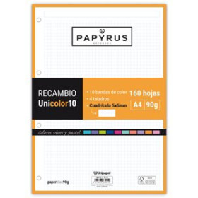 Recambio 4 taladros RECAMBIO PAPYRUS UNICOLOR10 A4 160h 90g 4 TALADROS CUAD.5x5