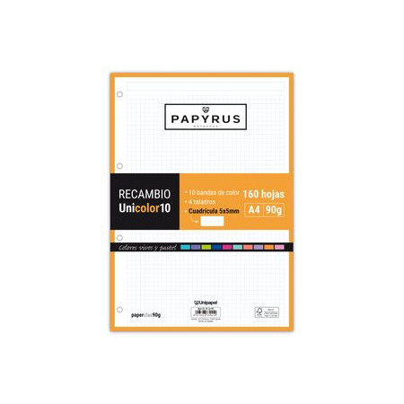 Recambio 4 taladros RECAMBIO PAPYRUS UNICOLOR10 A4 160h 90g 4 TALADROS CUAD.5x5