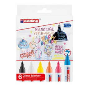 Marcadores de tiza líquida ROTULADOR EDDING 95 PARA CRISTAL estuche de 6 COLORES SURTIDOS