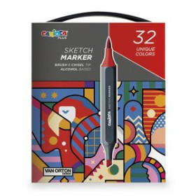 Rotuladores de doble punta ROTULADOR FIBRA CARIOCA PLUS SKETCH MARKER DOBLE PUNTA CAJA de 32 COLORES SURTIDOS