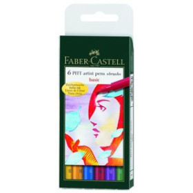 Rotuladores de fibra ROTULADOR FIBRA FABER-CASTELL PITT PINCEL BOLSA de 6 (COLORES BASICOS)