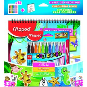 Rotuladores de colores ROTULADOR FIBRA MAPED COLOR´PEPS JUNGLE ESTUCHE de 12 + CUADERNO ACTIVIDADES