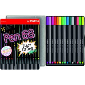Rotuladores de fibra ROTULADOR FIBRA STABILO PEN 68 BLACK EDITION CAJA METALICA de 15