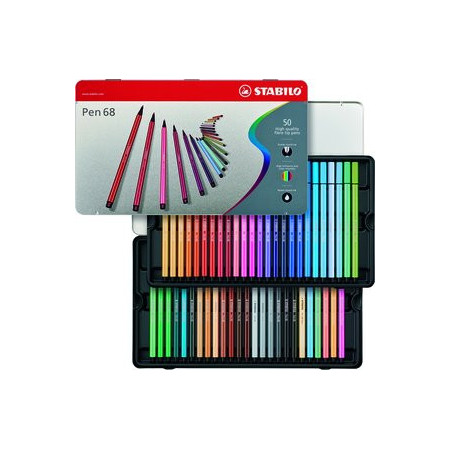 Rotuladores de fibra ROTULADOR FIBRA STABILO PEN 68 CAJA METALICA de 50