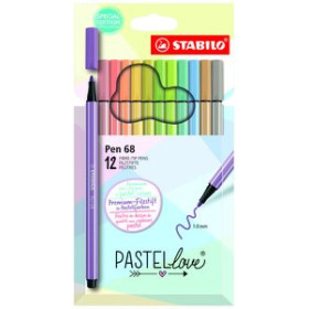 Rotuladores de fibra ROTULADOR FIBRA STABILO PEN 68 PASTEL LOVE ESTUCHE de CARTON de 12