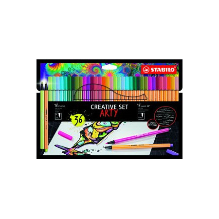 Rotuladores de colores ROTULADOR FIBRA STABILO PEN 68/POINT 88 ARTY LINE ESTUCHE DE 36