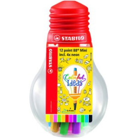 Rotuladores de fibra ROTULADOR FIBRA STABILO POINT 88  MINI ESTUCHE BOMBILLA COLORFUL DE 12