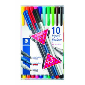 Rotuladores de colores ROTULADOR FIBRA STAEDTLER  334 TRIPLUS FINELINER ESTUCHE de 10 + 3 uds.COLOR PASTEL de REGALO
