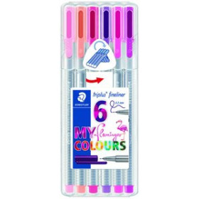 Rotuladores de colores ROTULADOR FIBRA STAEDTLER  334 TRIPLUS FINELINER FLAMINGO ESTUCHE de 6