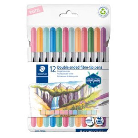 Rotuladores de doble punta ROTULADOR FIBRA STAEDTLER 3200 DESIGN JOURNEY DOBLE PUNTA ESTUCHE de 12 COL. PASTELES