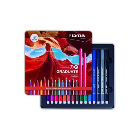 Rotuladores de colores ROTULADOR LYRA GRADUATE FINELINER COLORES WARM ESTUCHE METAL DE 15