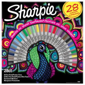 Rotuladores permanentes ROTULADOR PERMANENTE SHARPIE FINE&ULTRA FINE BIG PACK PAVO REAL CAJA REGALO DE 28