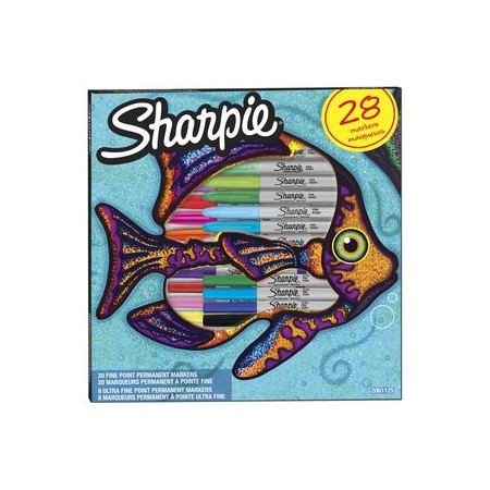 Rotuladores permanentes ROTULADOR PERMANENTE SHARPIE FINE&ULTRA FINE BIG PACK PEZ CAJA REGALO DE 28