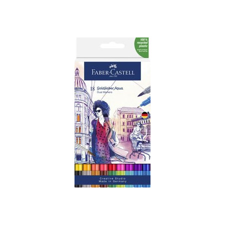Rotuladores de colores ROTULADORES ACUARELABLES FABER-CASTELL GOLDFABER AQUA DUAL MARKERS estuche de 18 SURTIDOS.