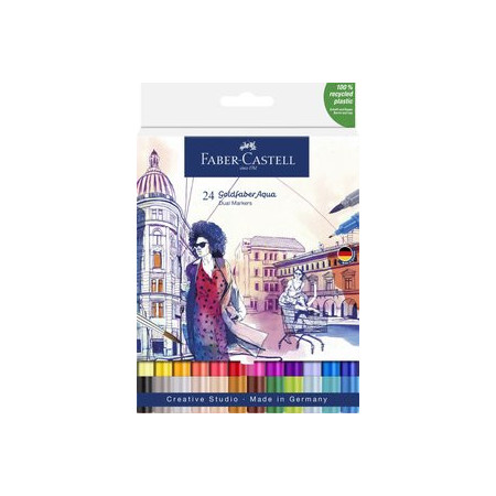 Rotuladores de colores ROTULADORES ACUARELABLES FABER-CASTELL GOLDFABER AQUA DUAL MARKERS estuche de 24 SURTIDOS.