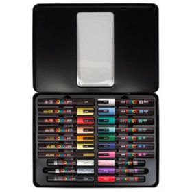 Marcadores de tinta opaca no permanente ROTUL.UNI-POSCA CAJA METALICA 20 SURTIDOS