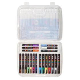 Marcadores de tinta opaca no permanente ROTUL.UNI-POSCA MALETA PLASTICO 20 SURTIDOS