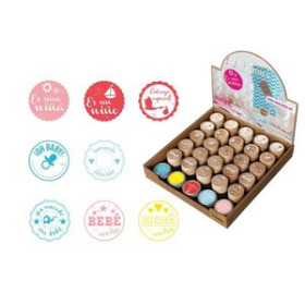 Sellos SELLO COLOP WOODIES Ø30mm MOTIVOS VARIADOS DE BEBES EXPOSITOR DE 25