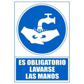 Señalización SEÑAL SERIGRAFIADA 1 TINTA AZUL ES OBLIGATORIO LAVARSE LAS MANOS