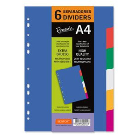 Separadores PP y PVC SEPARADORES SENFORT PP EXTRA GRUESO OPACO A4 6 Pestañas 11 taladros