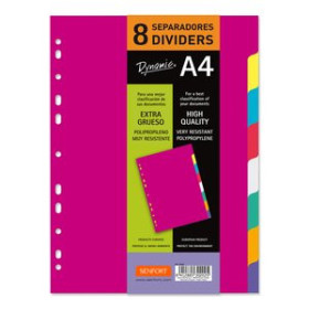 Separadores PP y PVC SEPARADORES SENFORT PP EXTRA GRUESO OPACO A4 8 Pestañas 11 taladros