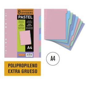 Separadores PP y PVC SEPARADORES SENFORT PP PASTEL EXTRA GRUESO OPACO A4 8 Pestañas 11 taladros