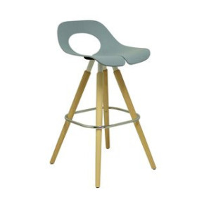 Taburetes TABURETE PIQUERAS Y CRESPO ARCAS ARO REPOSAPIES CROMADO PATAS MADERA ASIENTO MADERA LACADA AZUL