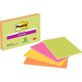 Notas adhesivas reposicionables TACO NOTAS POST-IT SUPER STICKY 152x101 mm COLORES NEON PACK DE 4