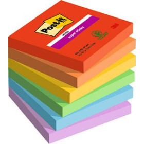 Notas adhesivas reposicionables TACO NOTAS POST-IT 654 SUPER STICKY 76x76 COLORES PLAYFUL PACK DE 6